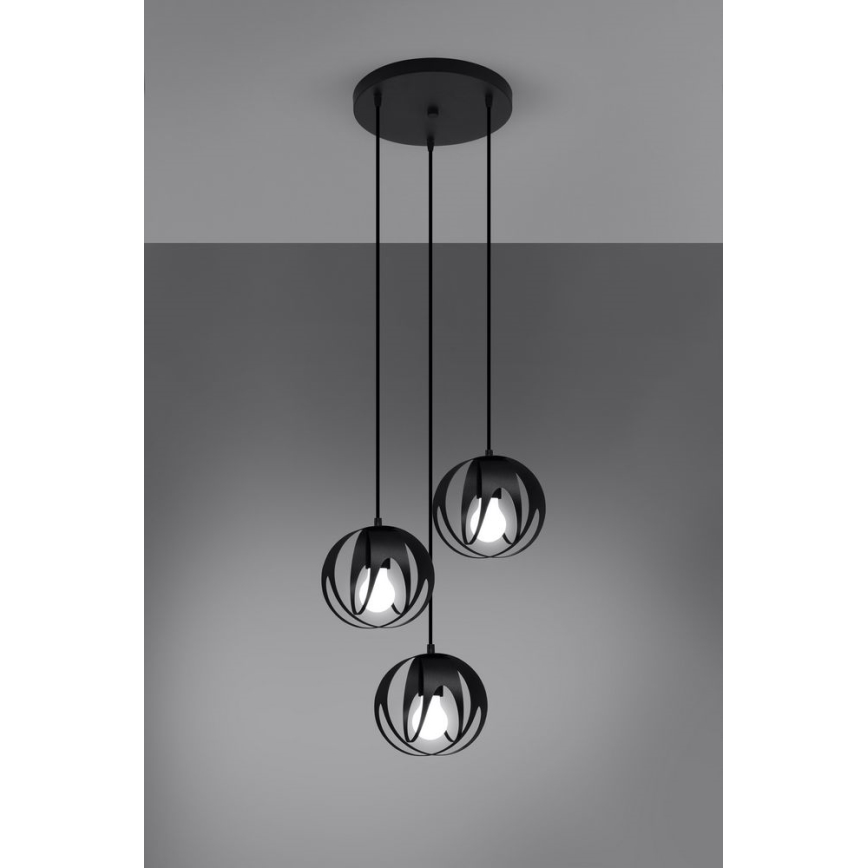 Takkkrona på ett snöre  TULOS 3xE27/60W/230V svart