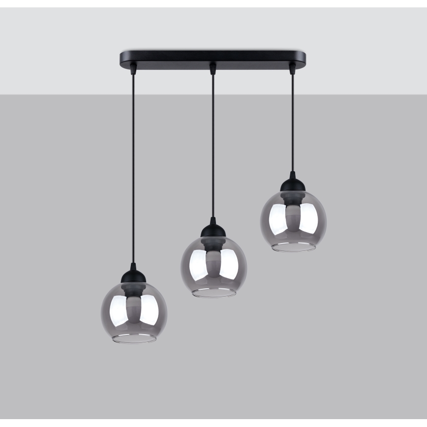 Taklampa på kabel ALINO 3xE27/60W/230V svart