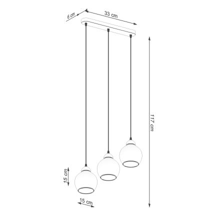 Taklampa på kabel ALINO 3xE27/60W/230V svart