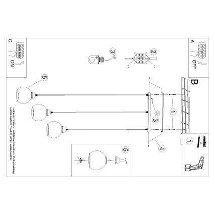 Taklampa på kabel ALINO 3xE27/60W/230V svart