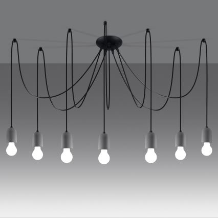 Ljuskrona med textilsladd NESO 7xE27/15W/230V spindel betong