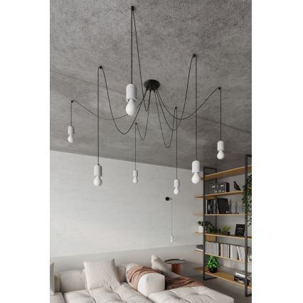 Ljuskrona med textilsladd NESO 7xE27/15W/230V spindel betong