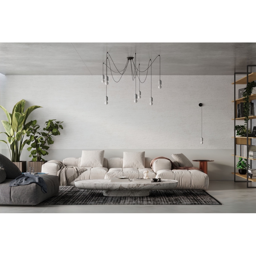 Ljuskrona med textilsladd NESO 7xE27/15W/230V spindel betong