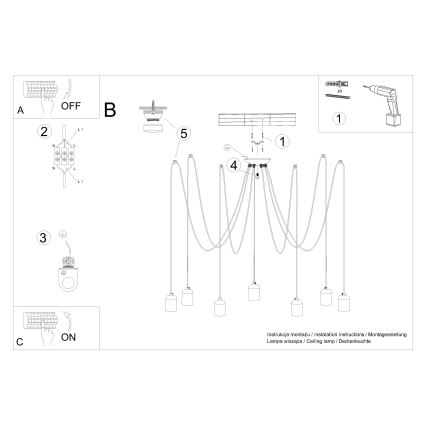 Ljuskrona med textilsladd NESO 7xE27/15W/230V spindel betong