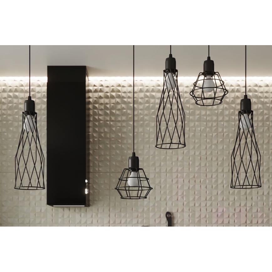 Ljuskrona med textilsladd SUBA 4xE27/15W/230V svart