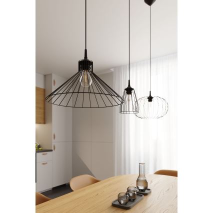 Ljuskrona med textilsladd EDA 1xE27/15W/230V svart