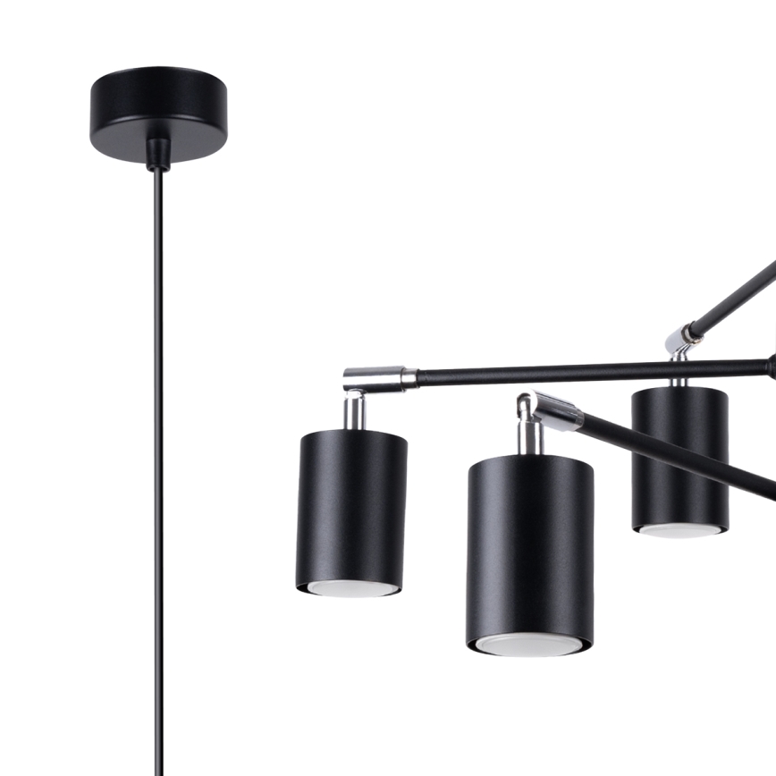 Ljuskrona med textilsladd LEMMI 6xGU10/10W/230V svart