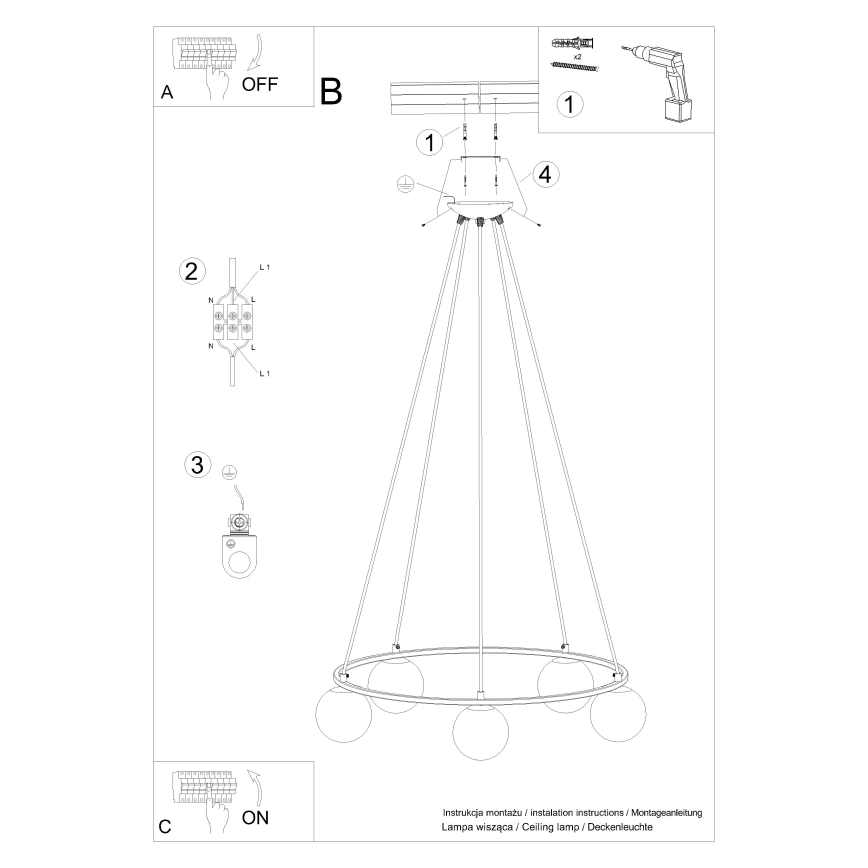 Ljuskrona med textilsladd YOLI 5xG9/8W/230V svart