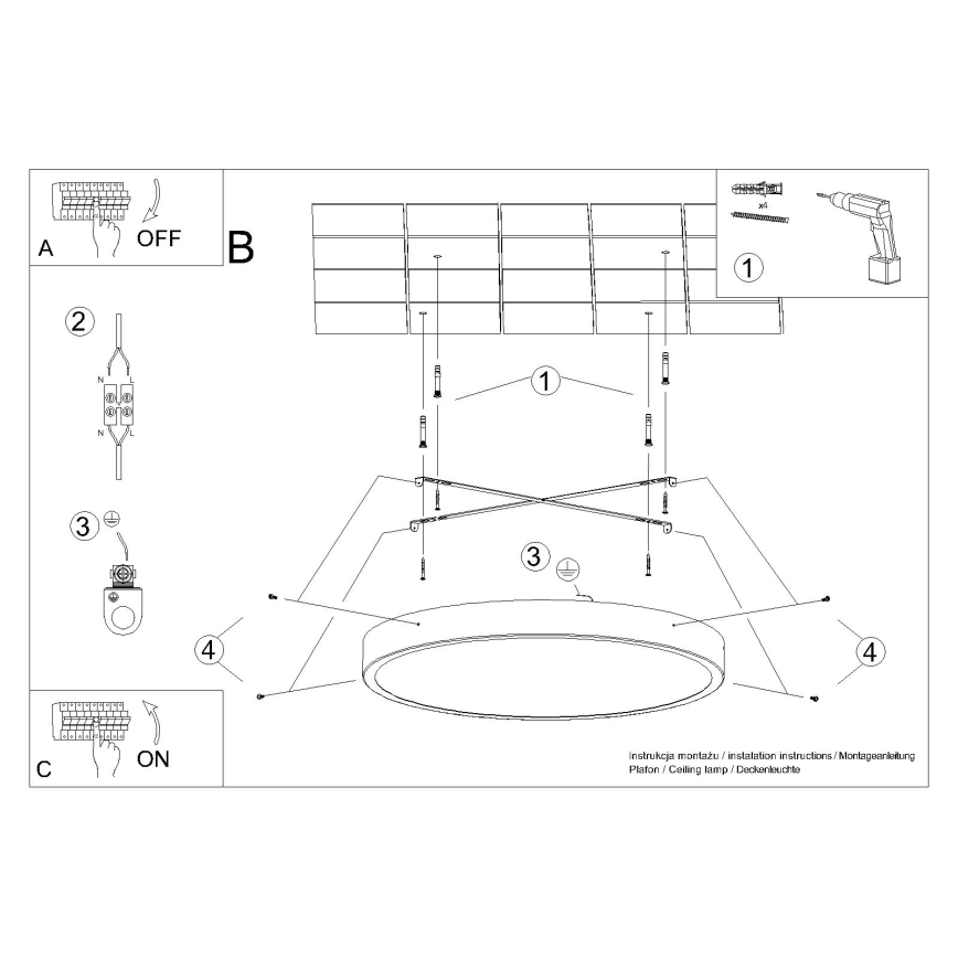 LED-taklampa ONYX LED/48 W/230 V Ø 60 cm svart
