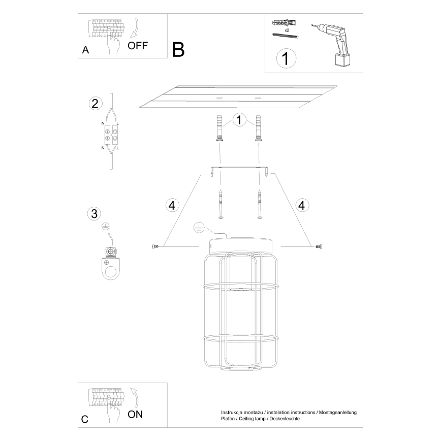 Taklampa GOTTO 1xE27/15W/230V svart/bok