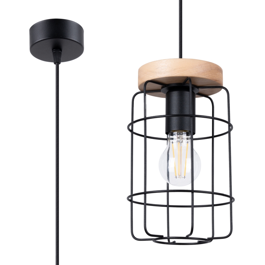 Ljuskrona med textilsladd GOTTO 1xE27/15W/230V svart/bok