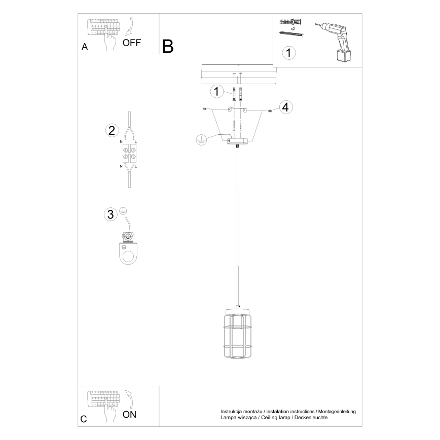 Ljuskrona med textilsladd GOTTO 1xE27/15W/230V svart/bok