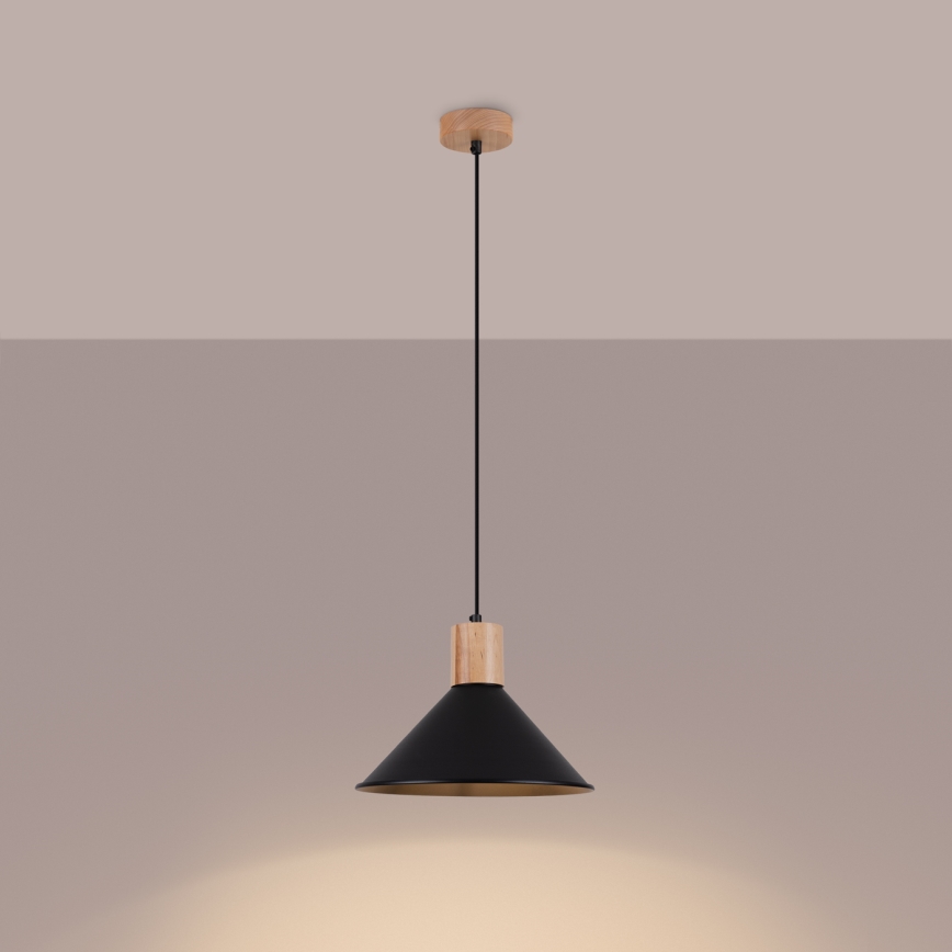 Ljuskrona med textilsladd JAGA 1xE27/15W/230V diameter 30 cm svart