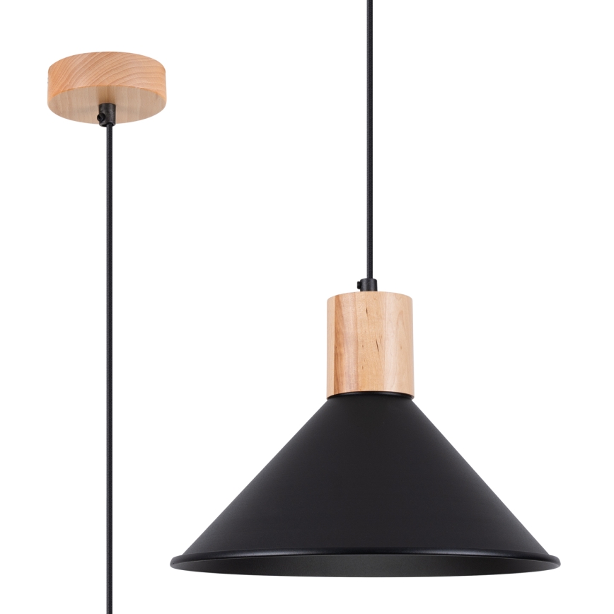 Ljuskrona med textilsladd JAGA 1xE27/15W/230V diameter 30 cm svart