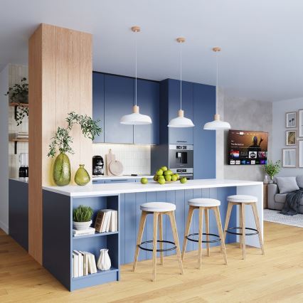 Ljuskrona med textilsladd FANO 1xE27/15W/230V diameter 34 cm vit