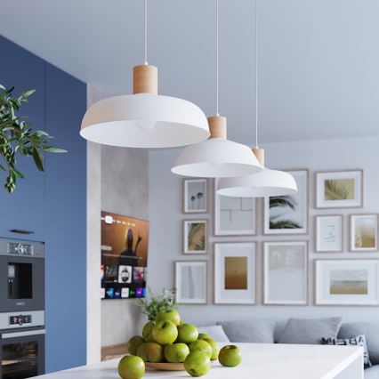 Ljuskrona med textilsladd FANO 1xE27/15W/230V diameter 34 cm vit