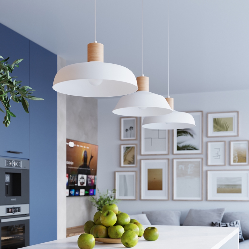 Ljuskrona med textilsladd FANO 1xE27/15W/230V diameter 34 cm vit