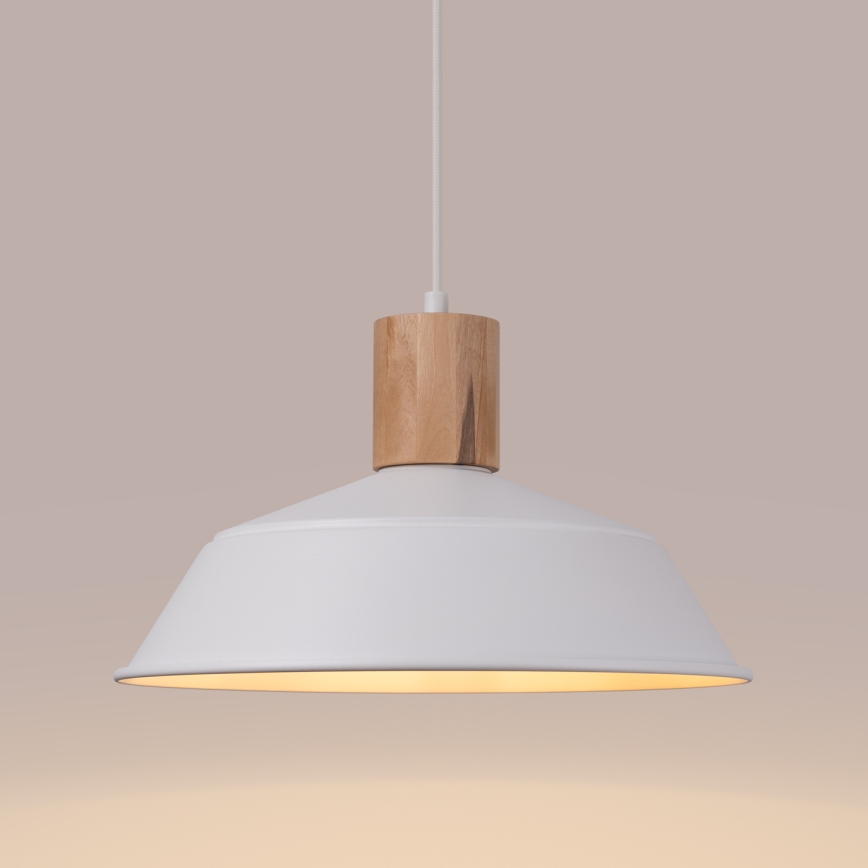 Ljuskrona med textilsladd FANO 1xE27/15W/230V diameter 34 cm vit