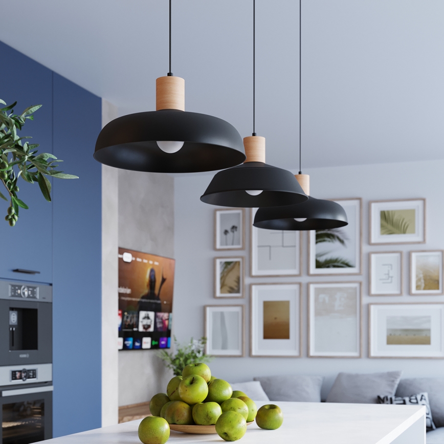 Ljuskrona med textilsladd FANO 1xE27/15W/230V diameter 34 cm svart