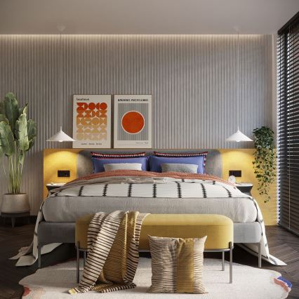 Ljuskrona med textilsladd ZUMA 1xE27/15W/230V diameter 30 cm vit