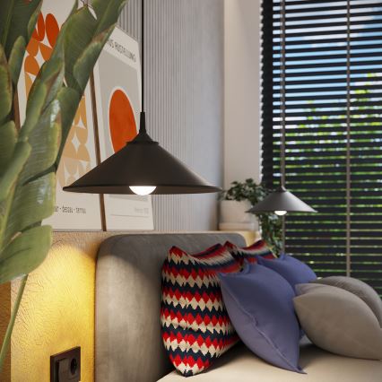 Ljuskrona med textilsladd ZUMA 1xE27/15W/230V diameter 30 cm svart