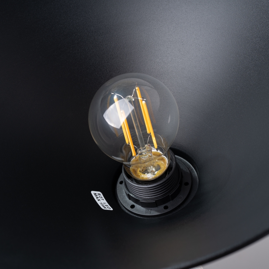 Ljuskrona med textilsladd ZUMA 1xE27/15W/230V diameter 30 cm svart