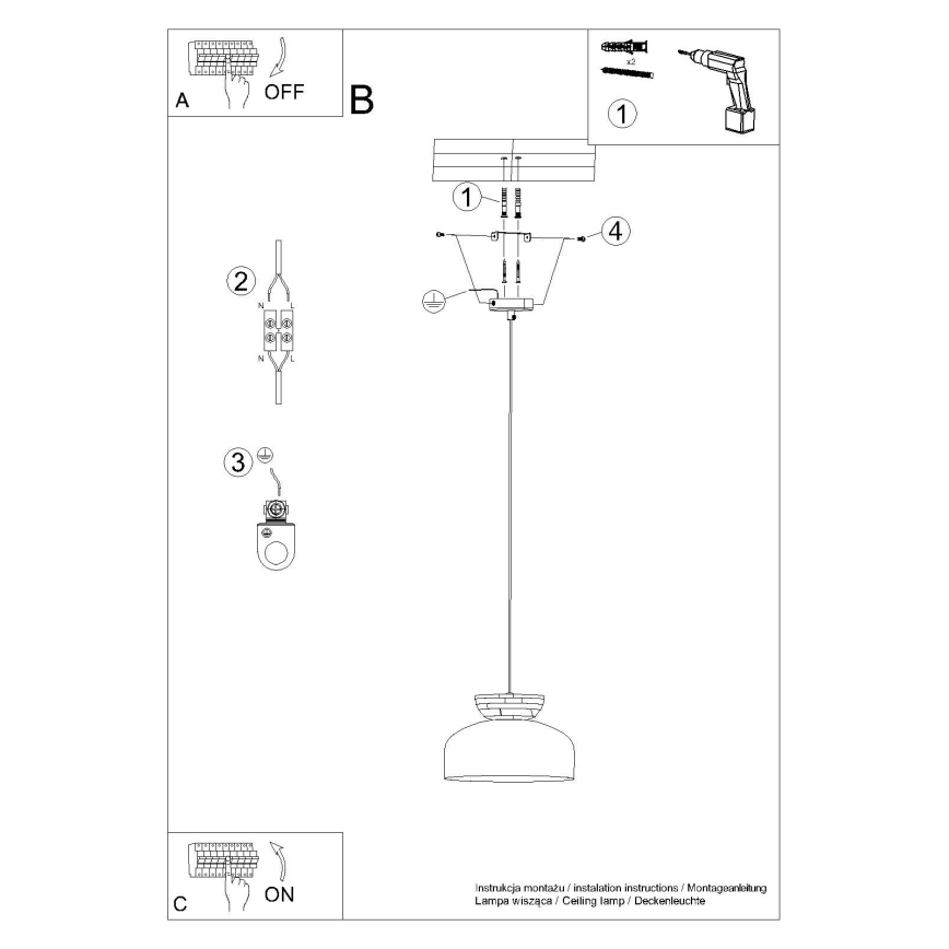 Ljuskrona med textilsladd MARION 1xE27/15W/230V diameter 29,5 cm svart
