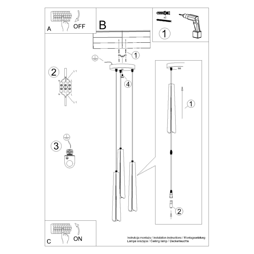 Ljuskrona med textilsladd PRYSM 3xG9/8W/230V vit