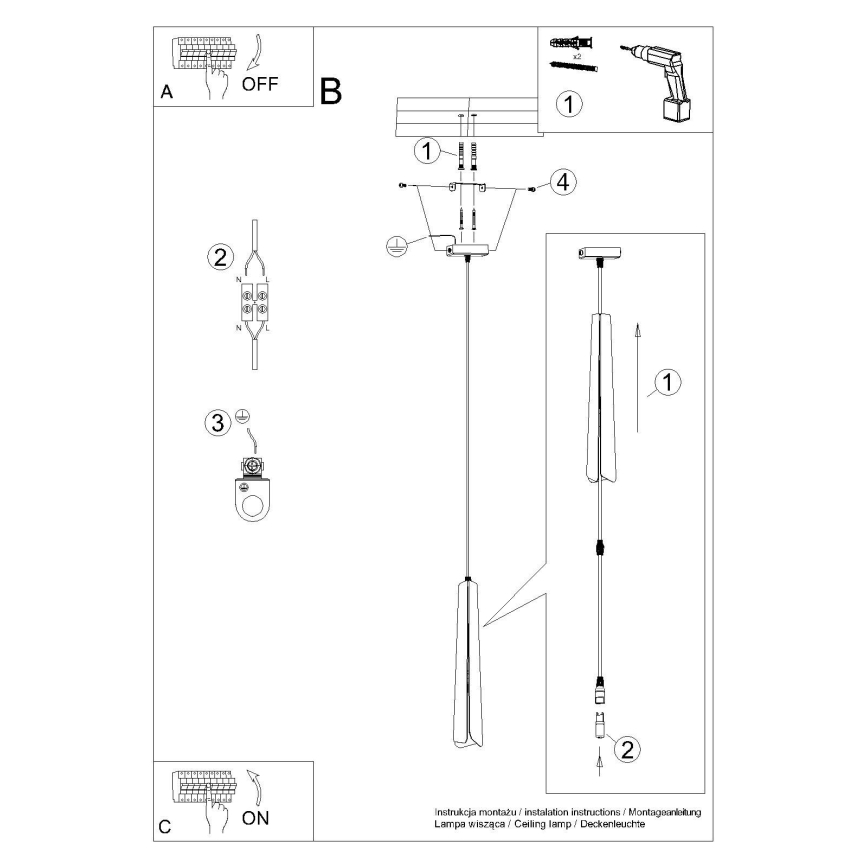Ljuskrona med textilsladd PRYSM 1xG9/8W/230V svart