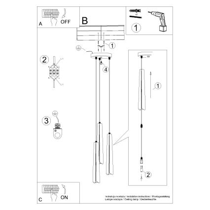 Ljuskrona med textilsladd PRYSM 3xG9/8W/230V svart