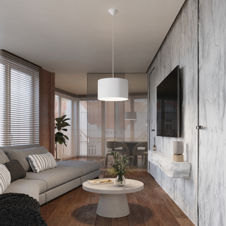 Ljuskrona med textilsladd NOVA 1xE27/15W/230V diameter 30 cm vit