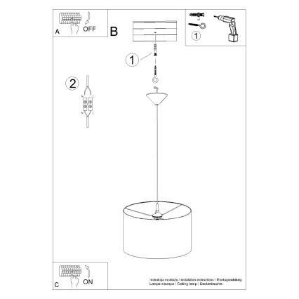 Ljuskrona med textilsladd NOVA 1xE27/15W/230V diameter 40 cm svart