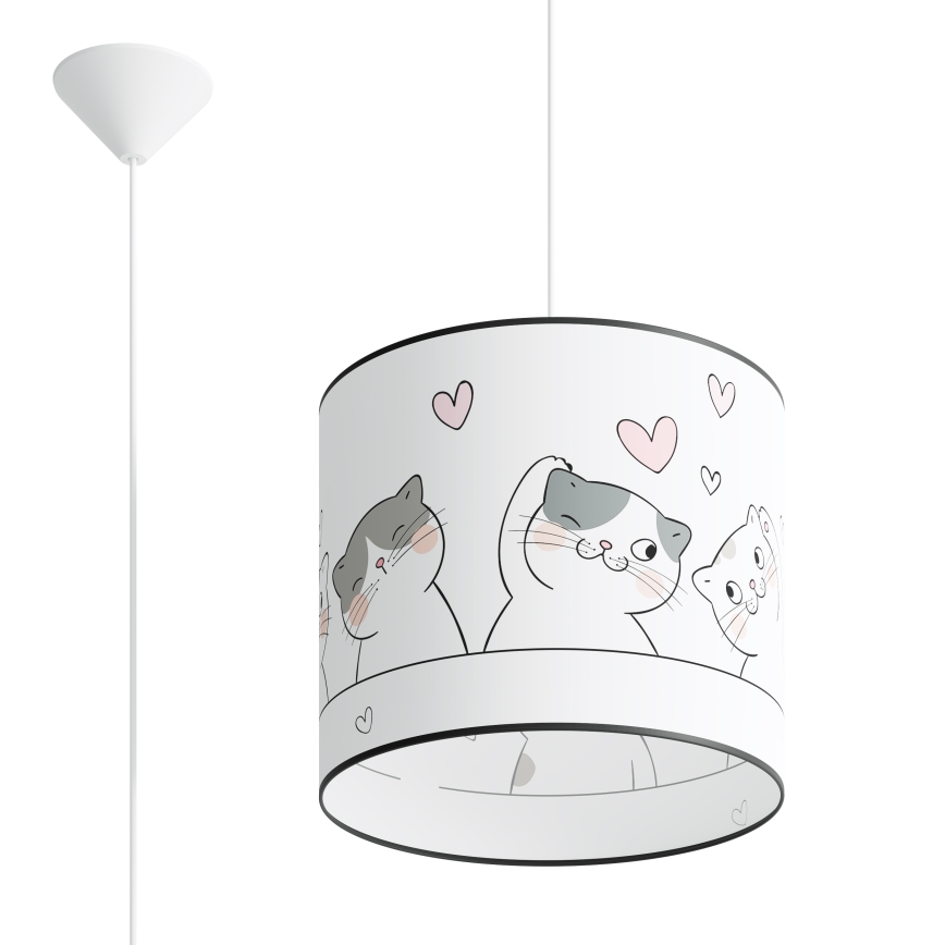 Hängande ljuskrona med textilsladd för barn CAT 1xE27/15W/230V diameter 30 cm katt