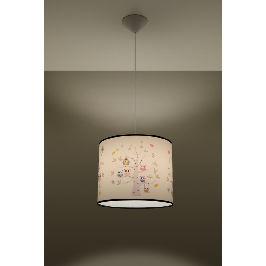 Hängande ljuskrona med textilsladd för barn OWLS 1xE27/15W/230V diameter 30 cm ugglor