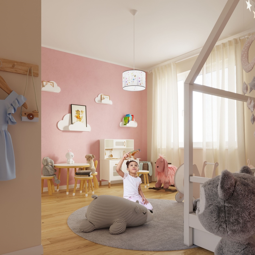 Hängande ljuskrona med textilsladd för barn OWLS 1xE27/15W/230V diameter 30 cm ugglor