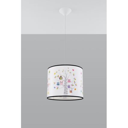 Hängande ljuskrona med textilsladd för barn OWLS 1xE27/15W/230V diameter 30 cm ugglor