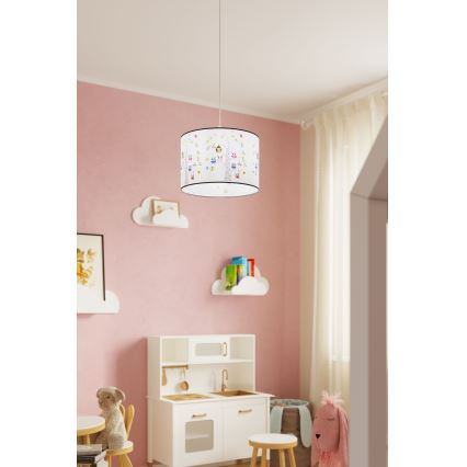 Hängande ljuskrona med textilsladd för barn OWLS 1xE27/15W/230V diameter 40 cm ugglor