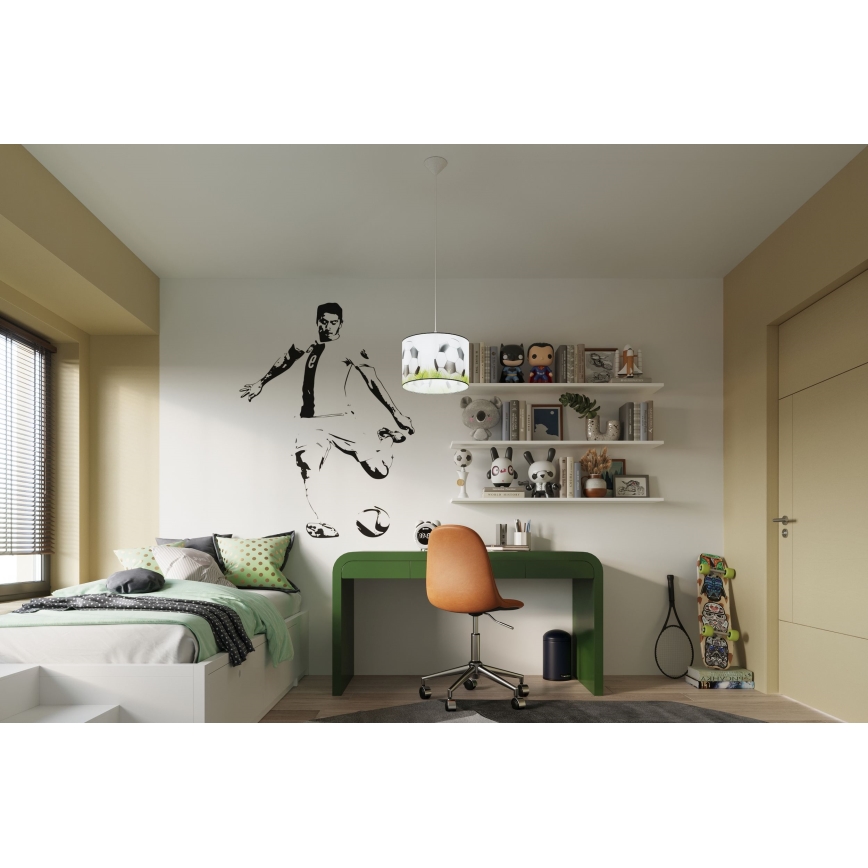 Hängande ljuskrona med textilsladd för barn FOOTBALL 1xE27/15W/230V diameter 30 cm fotboll