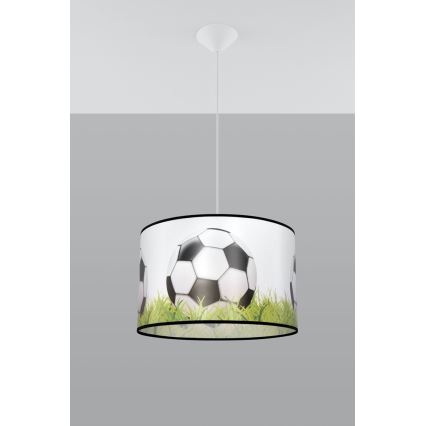 Hängande ljuskrona med textilsladd för barn FOOTBALL 1xE27/15W/230V diameter 40 cm fotboll
