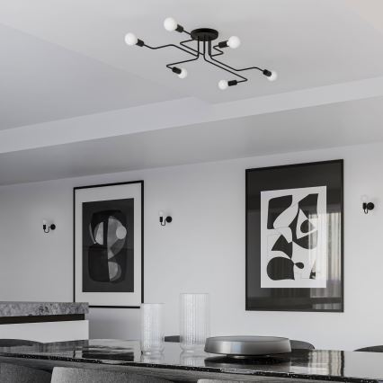 Ytmonterad ljuskrona VECTOR 6xE27/15W/230V svart