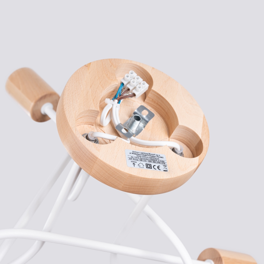 Ytmonterad ljuskrona EMBER 3xE27/15W/230V vit/beige/bok