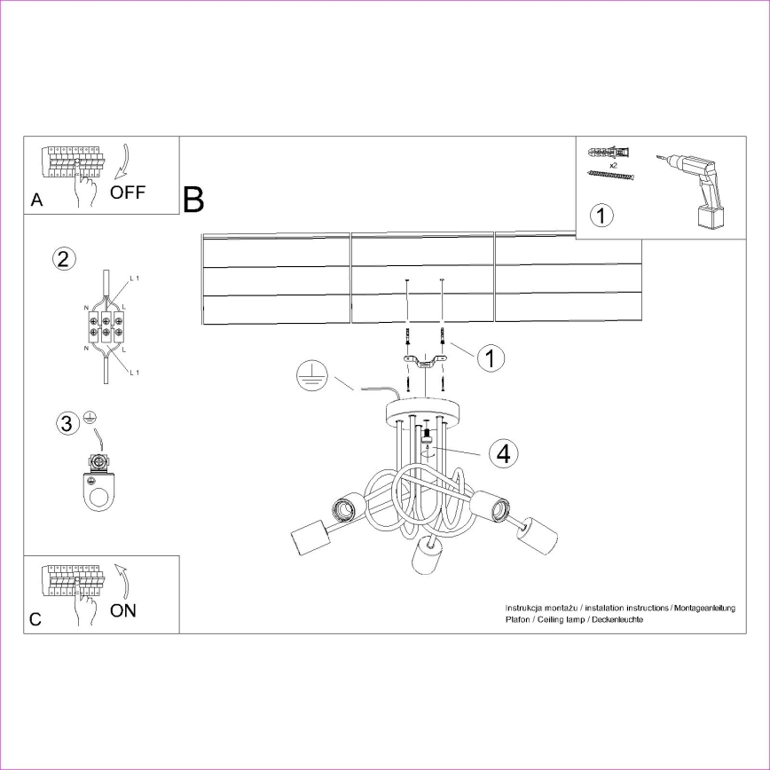 Ytmonterad ljuskrona EMBER 5xE27/15W/230V svart/beige/bok