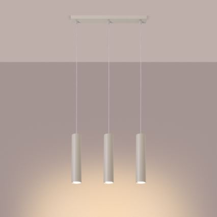 Ljuskrona med textilsladd LAGOS 3xGU10/10W/230V grädde