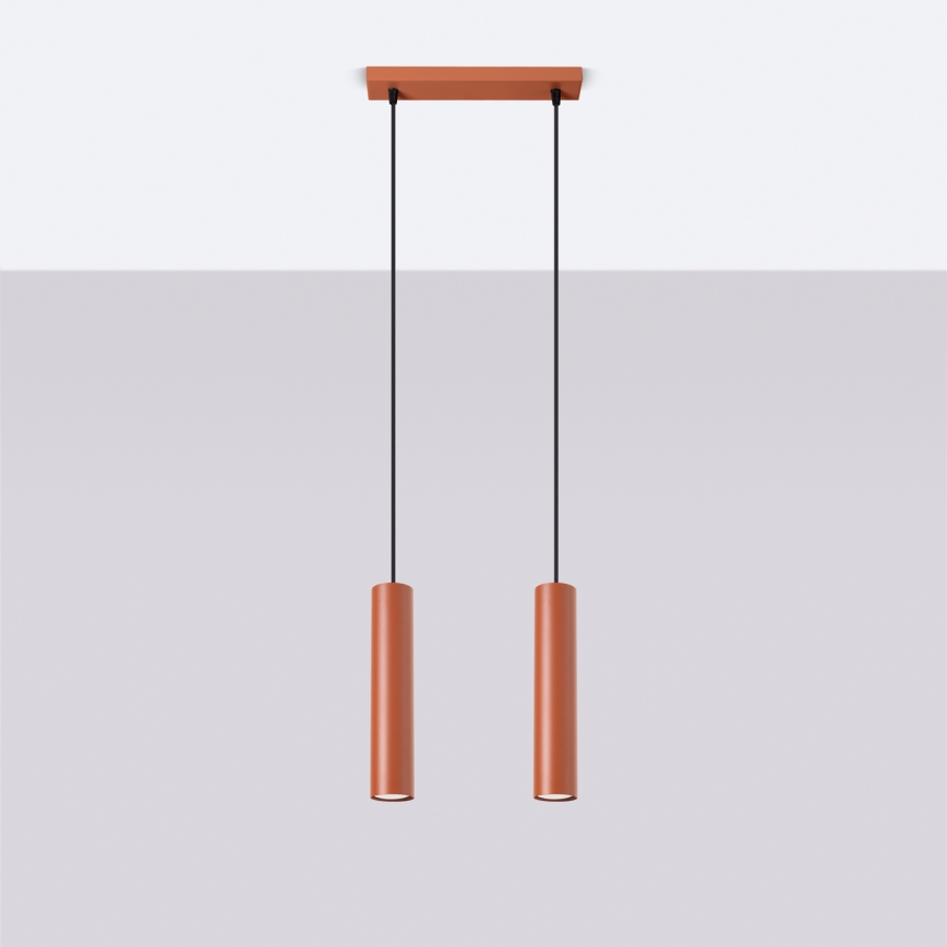 Ljuskrona med textilsladd LAGOS 2xGU10/10W/230V röd