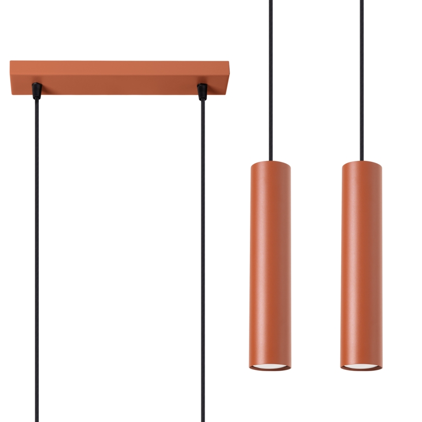 Ljuskrona med textilsladd LAGOS 2xGU10/10W/230V röd