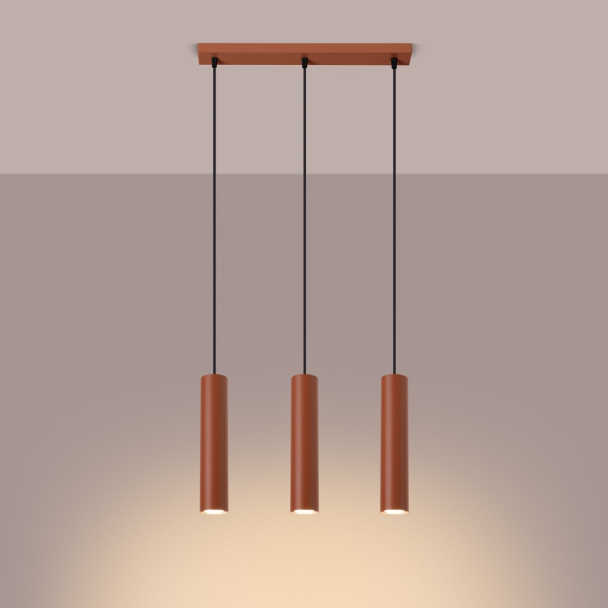 Ljuskrona med textilsladd LAGOS 3xGU10/10W/230V röd