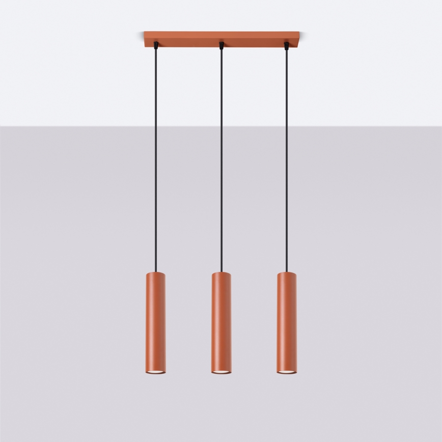 Ljuskrona med textilsladd LAGOS 3xGU10/10W/230V röd