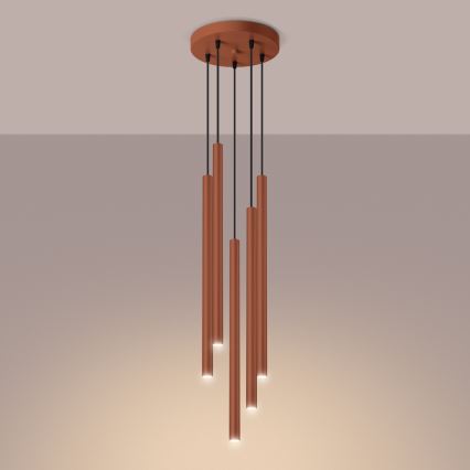 Ljuskrona med textilsladd PASTELO 5xG9/8W/230V röd