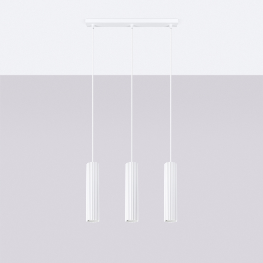 Ljuskrona med textilsladd KARBON 3xGU10/10W/230V vit