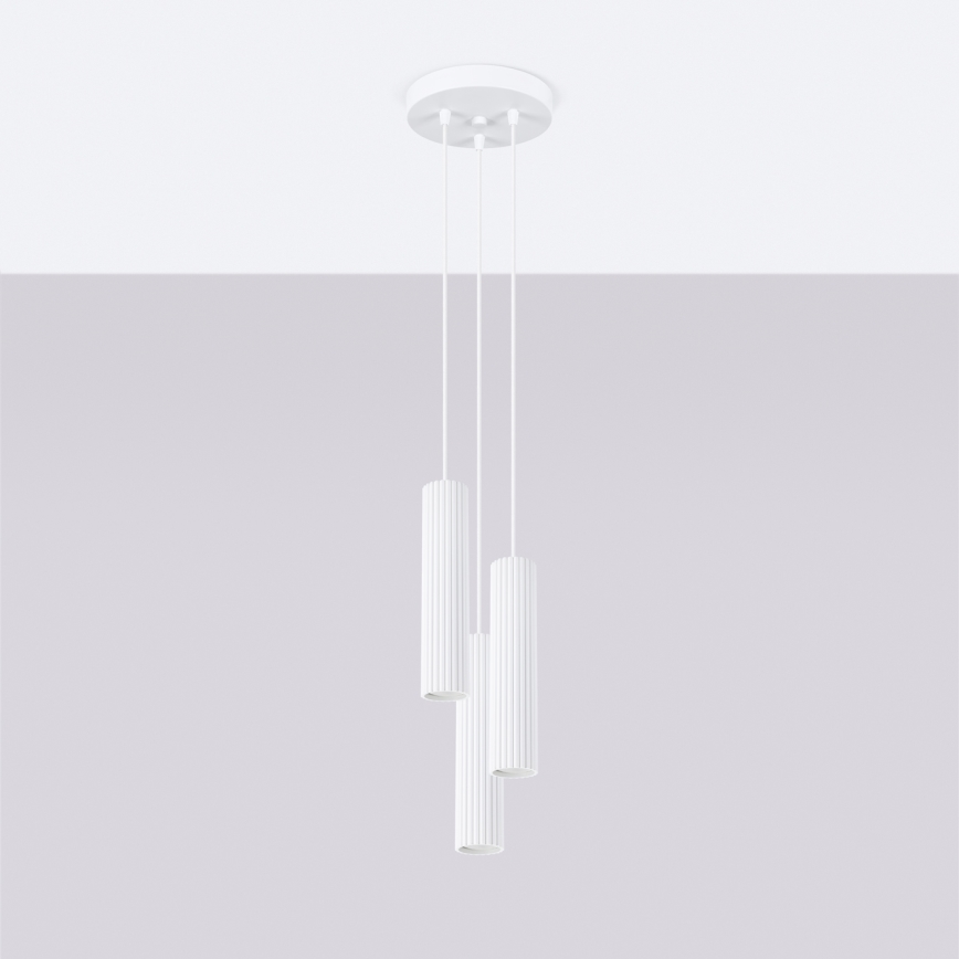 Ljuskrona med textilsladd KARBON 3xGU10/10W/230V vit